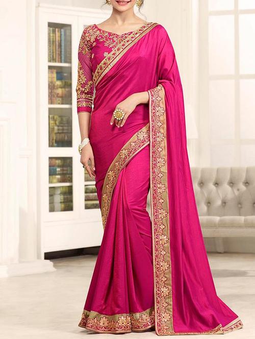 pink silk bordered saree with blouse - 13312689 - Very Small Image - 1