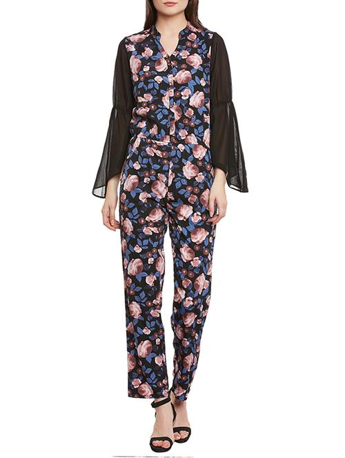 black printed crepe full leg jumpsuit - 13312985 - Very Small Image - 1