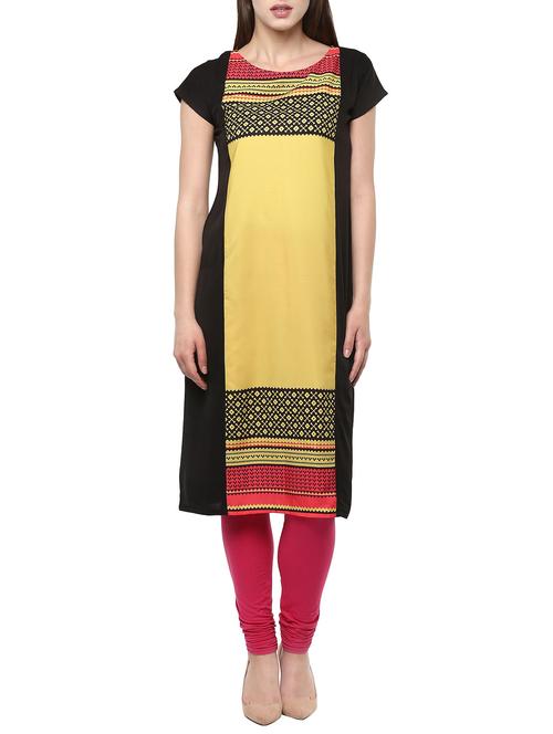 yellow crepe printed straight kurta - 13315658 - Very Small Image - 1