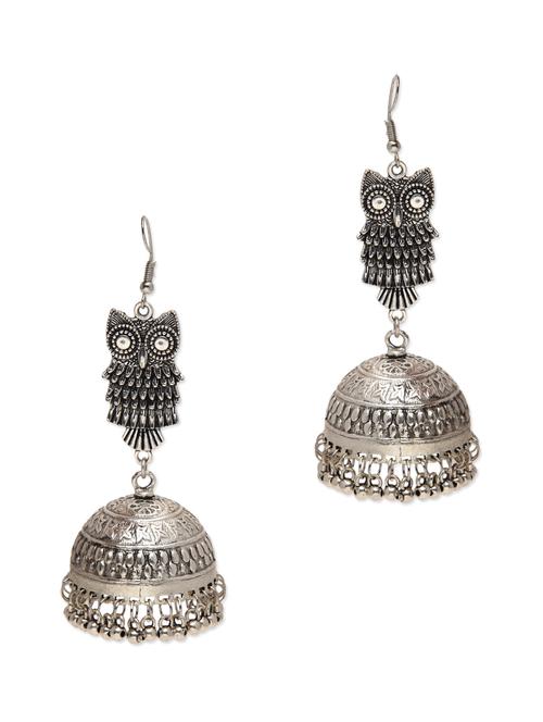 silver german silver etched jhumkas - 1331872 - Very Small Image - 1