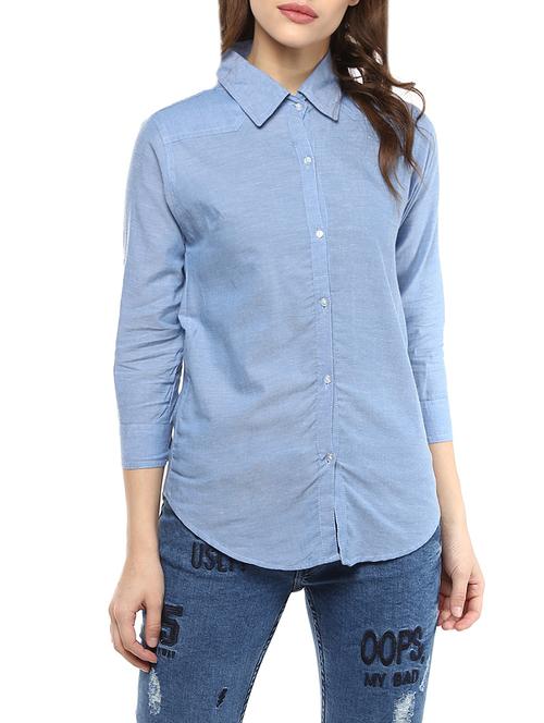 solid blue cotton shirt - 13323558 - Very Small Image - 1