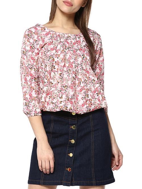 pink printed crepe top - 13323590 - Very Small Image - 1