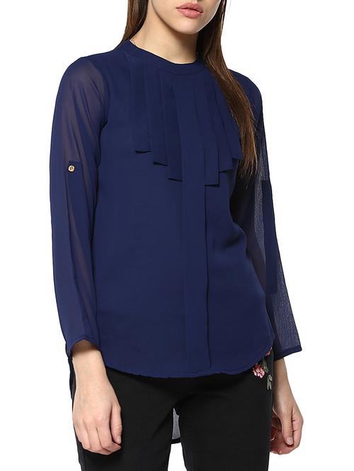 navy blue high low crepe top - 13323653 - Very Small Image - 1
