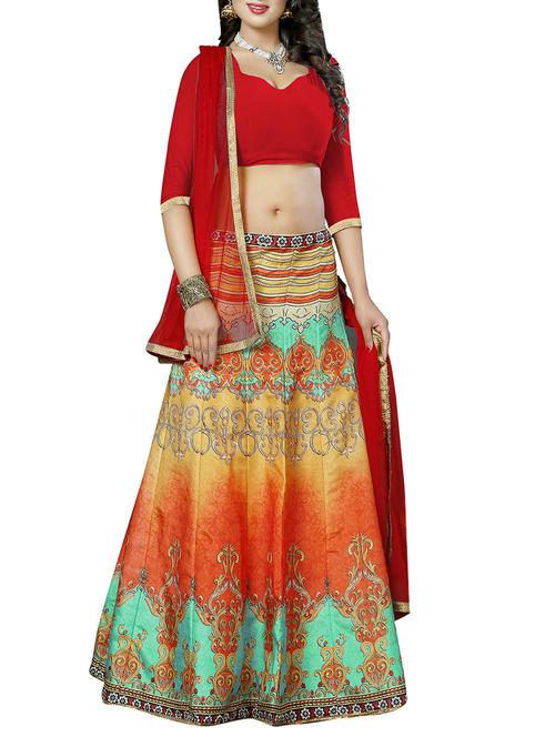 red printed lehenga - 13324163 - Very Small Image - 1