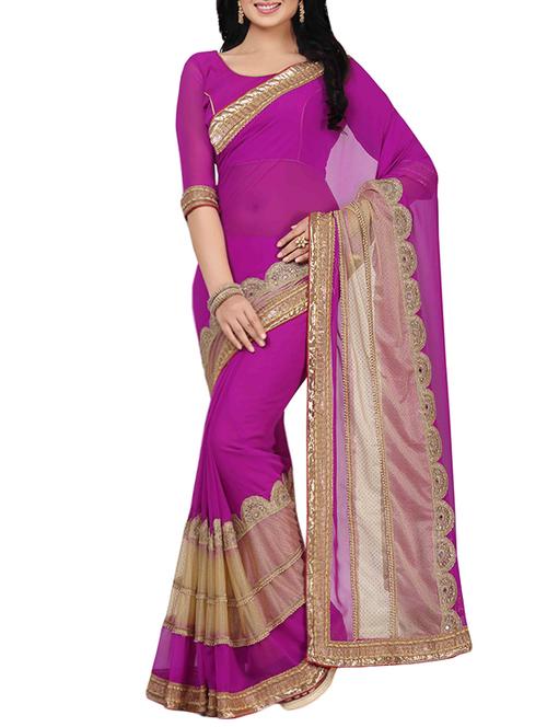 purple faux georgette embroidered saree with blouse - 13326329 - Very Small Image - 1