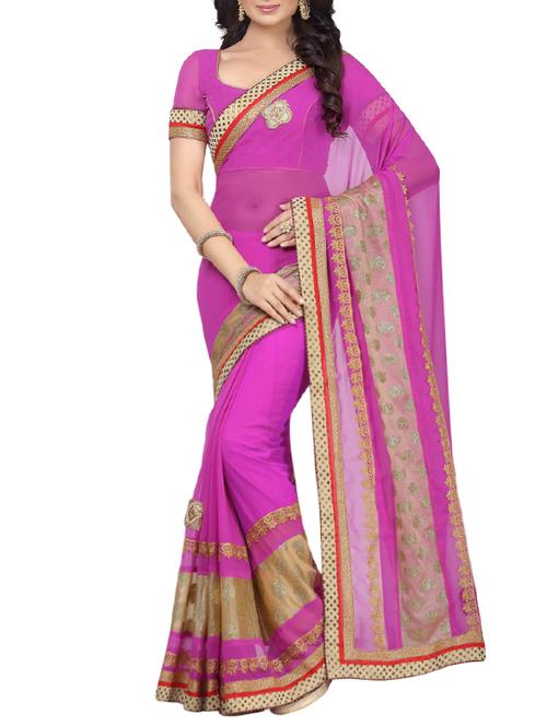 purple faux georgette embroidered saree with blouse - 13326331 - Very Small Image - 1