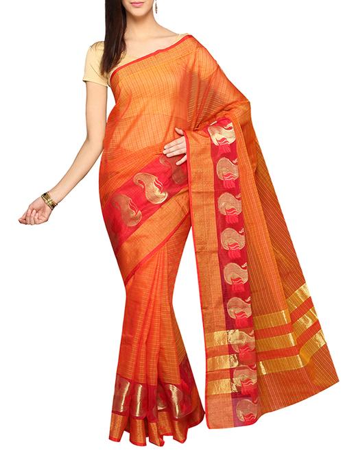 orange cotton woven saree with blouse - 13326931 - Very Small Image - 1