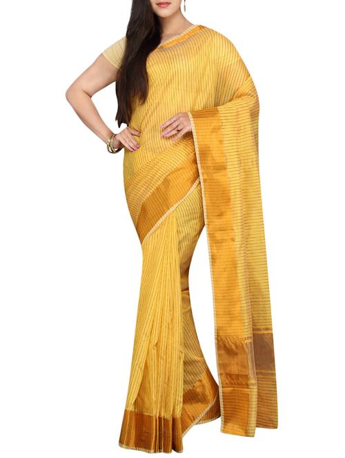 yellow cotton blend saree with blouse - 13327672 - Very Small Image - 1