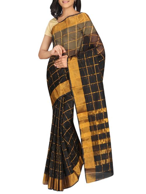 black cotton blend saree with blouse - 13327733 - Very Small Image - 1