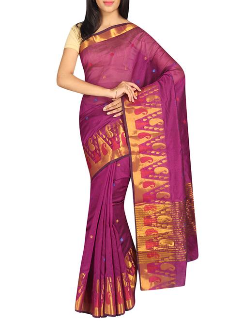 magenta cotton blend saree with blouse - 13327741 - Very Small Image - 1