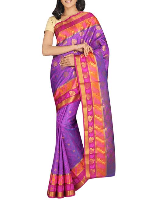 purple cotton blend saree with blouse - 13327749 - Very Small Image - 1