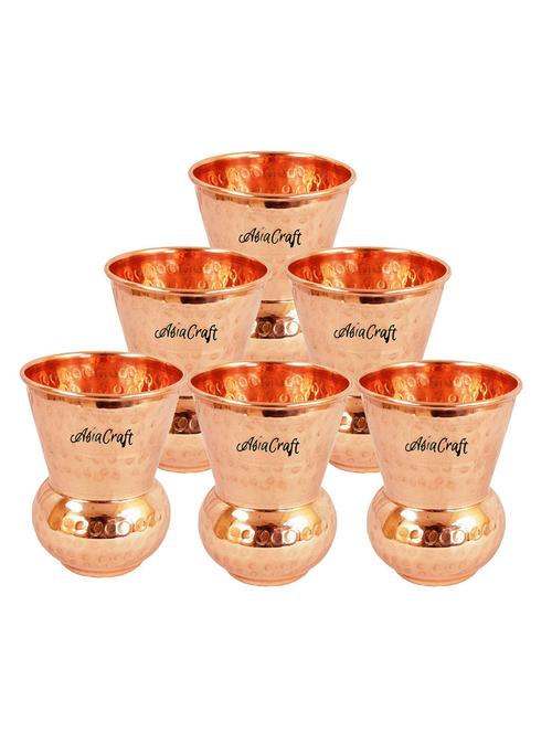 asiacraft pure copper hammered  mughlai glass tumbler, set of 6 - 13328489 - Very Small Image - 1