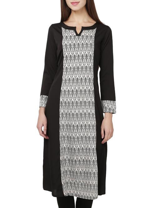 black crepe aline kurta - 13329167 - Very Small Image - 1