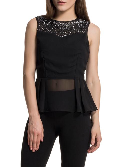 embellished neck pleat detail peplum top - 13329427 - Very Small Image - 1
