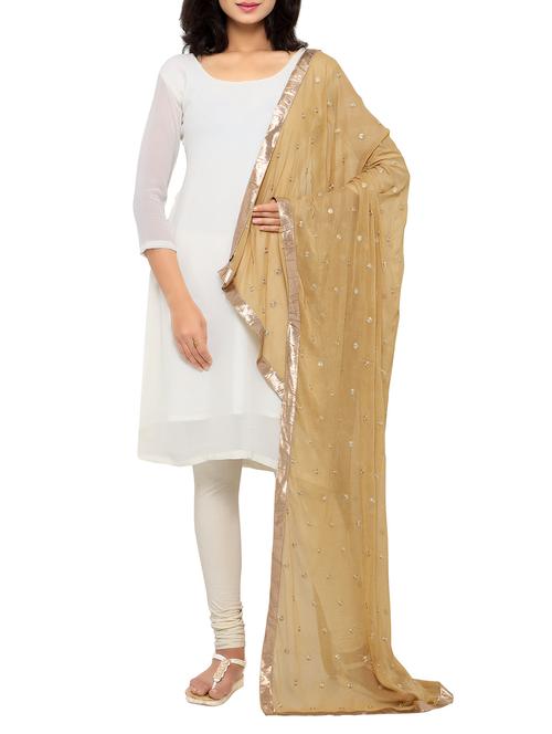 beige plain zari  dupatta - 13329522 - Very Small Image - 1