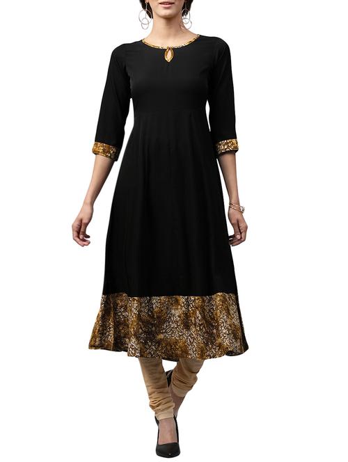 black crepe anarkali kurta - 13330622 - Very Small Image - 1