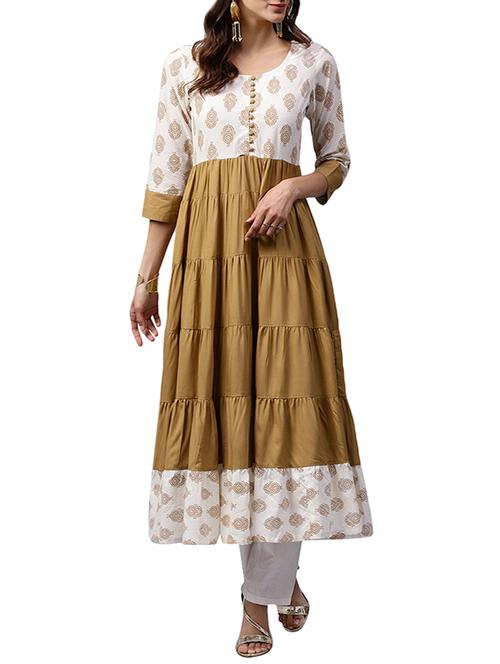 beige cotton anarkali kurta - 13330629 - Very Small Image - 1