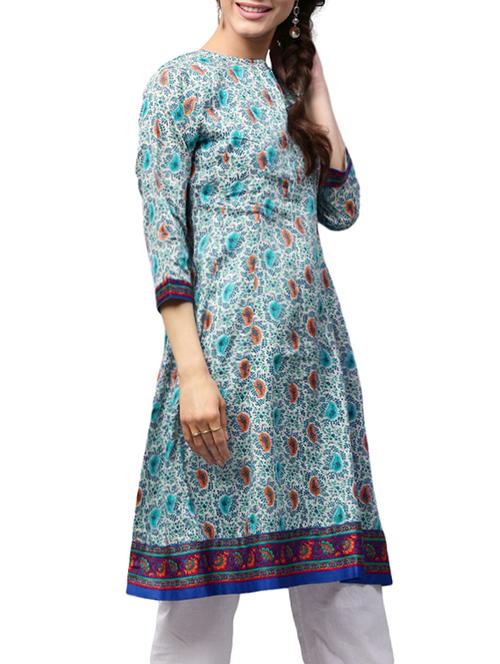 blue cotton aline kurta - 13330648 - Very Small Image - 1