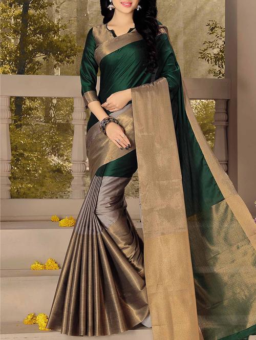 grey cotton silk handloom saree with blouse - 13330930 - Very Small Image - 1
