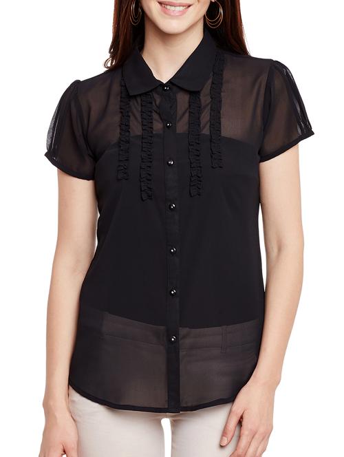 frill trim sheer shirt - 13331412 - Very Small Image - 1