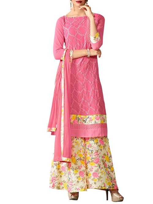 pink georgette embroidered unstitched suit - 13332645 - Very Small Image - 1