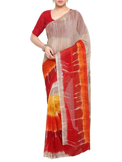 colour block printed saree with blouse - 13335173 - Very Small Image - 1