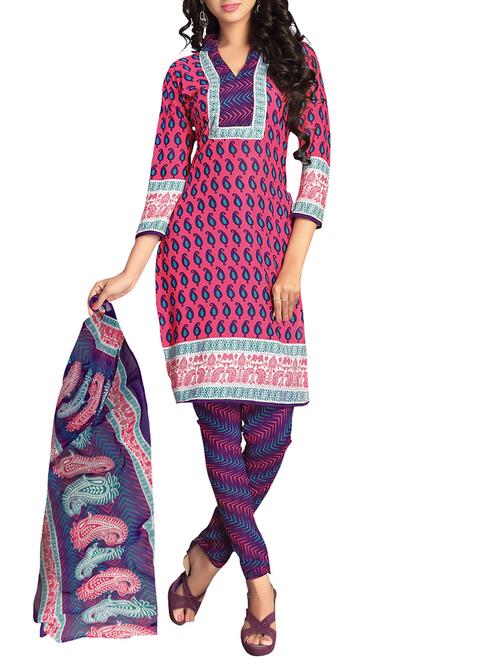 pink churidaar dress material - 13335665 - Very Small Image - 1