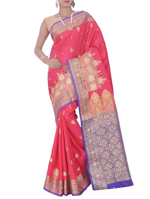 pink nylon banarasi saree with blouse - 13336273 - Very Small Image - 1
