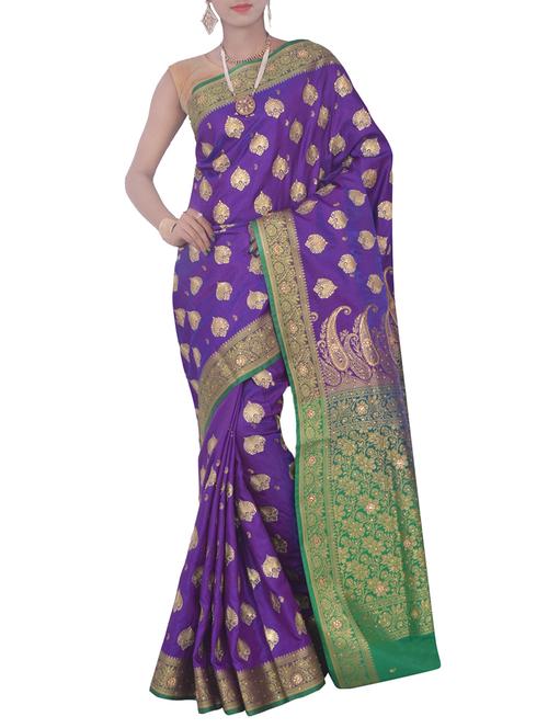 purple nylon banarasi saree with blouse - 13336281 - Very Small Image - 1