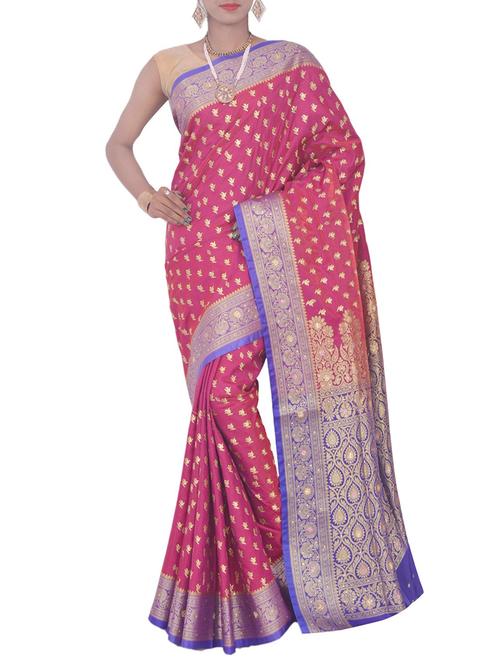 pink nylon banarasi saree with blouse - 13336283 - Very Small Image - 1