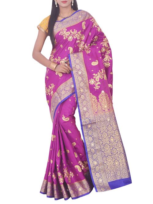 purple banarasi nylon saree with blouse - 13336286 - Very Small Image - 1