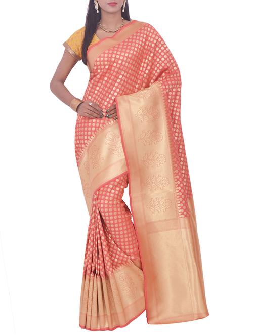 peach art silk banarasi saree with blouse - 13336294 - Very Small Image - 1