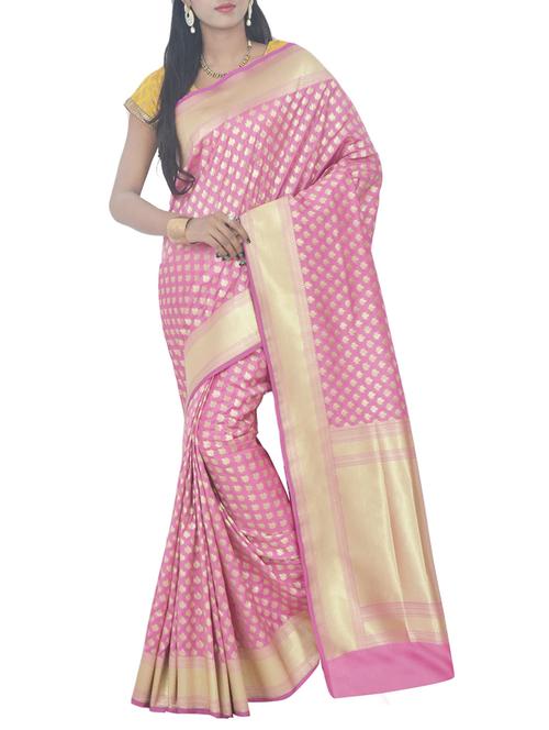 pink art silk banarasi saree with blouse - 13336301 - Very Small Image - 1