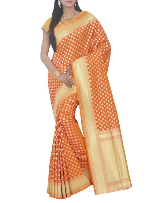 orange art silk banarasi saree with blouse - 13336303 - Very Small Image - 1