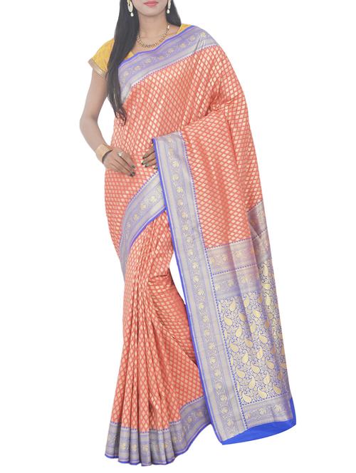 peach art silk banarasi saree with blouse - 13336309 - Very Small Image - 1