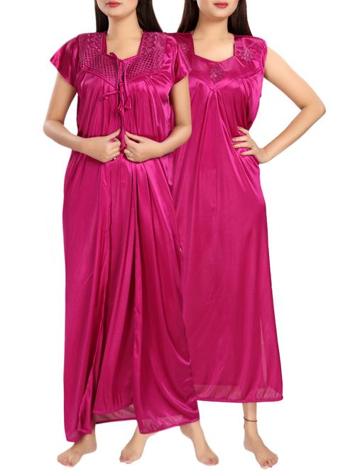 pink satin nighty and robe combo - 13336386 - Very Small Image - 1