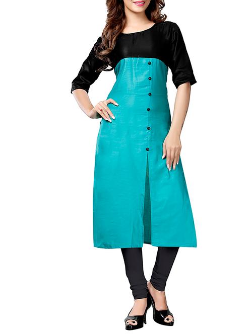 sky blue satin straight kurti - 13336408 - Very Small Image - 1