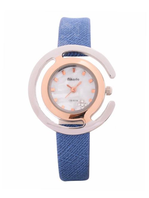 blue round dial leatherette strap analog watch - 13336863 - Very Small Image - 1