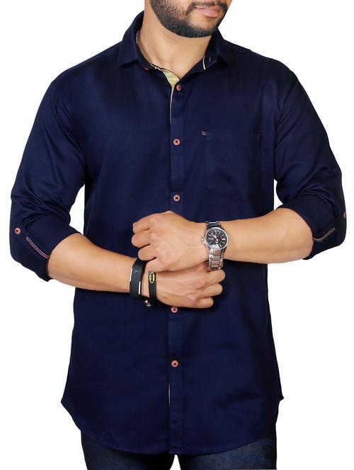 navy blue cotton casual shirt - 13337353 - Very Small Image - 1