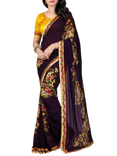 purple georgette printed saree with blouse - 13337405 - Very Small Image - 1