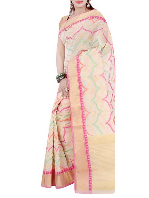 cream art silk banarasi saree with blouse - 13337449 - Very Small Image - 1