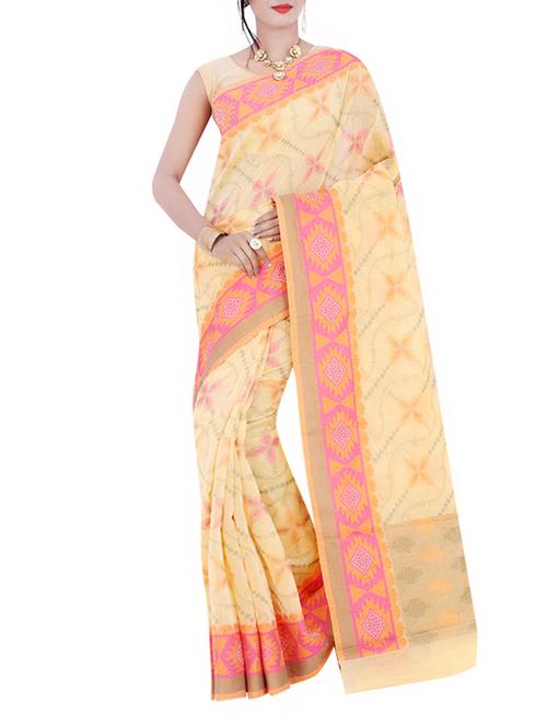 cream art silk banarasi saree with blouse - 13337454 - Very Small Image - 1