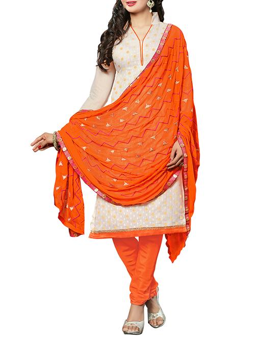 beige  unstitched churidaar  suit - 13337646 - Very Small Image - 1