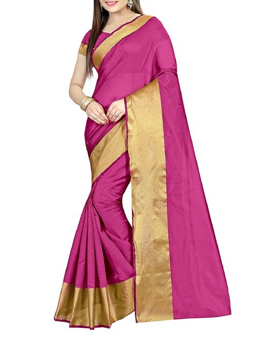 pink cotton bordered saree with blouse - 13337714 - Very Small Image - 1