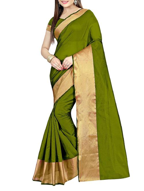 mehandi cotton bordered saree with blouse - 13337715 - Very Small Image - 1