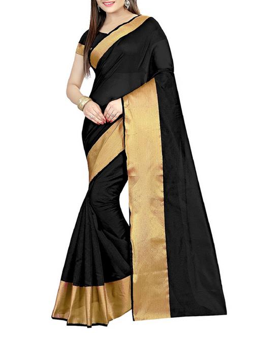 black cotton bordered saree with blouse - 13337717 - Very Small Image - 1