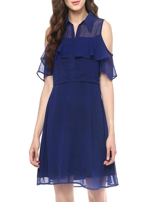 blue georgette ruffle dress - 13340260 - Very Small Image - 1