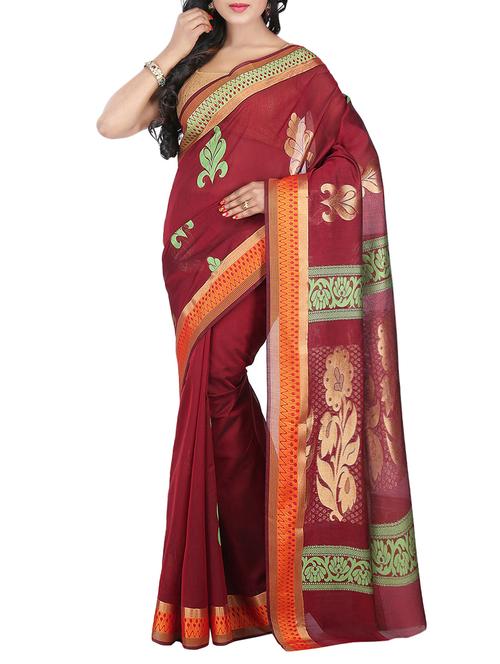 maroon silk blend woven saree with blouse - 13342373 - Very Small Image - 1