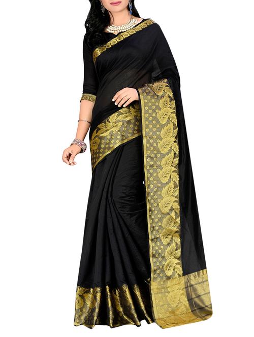 black cotton bordered saree with blouse - 13342573 - Very Small Image - 1