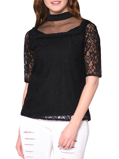 mock neck floral lace top - 13342653 - Very Small Image - 1